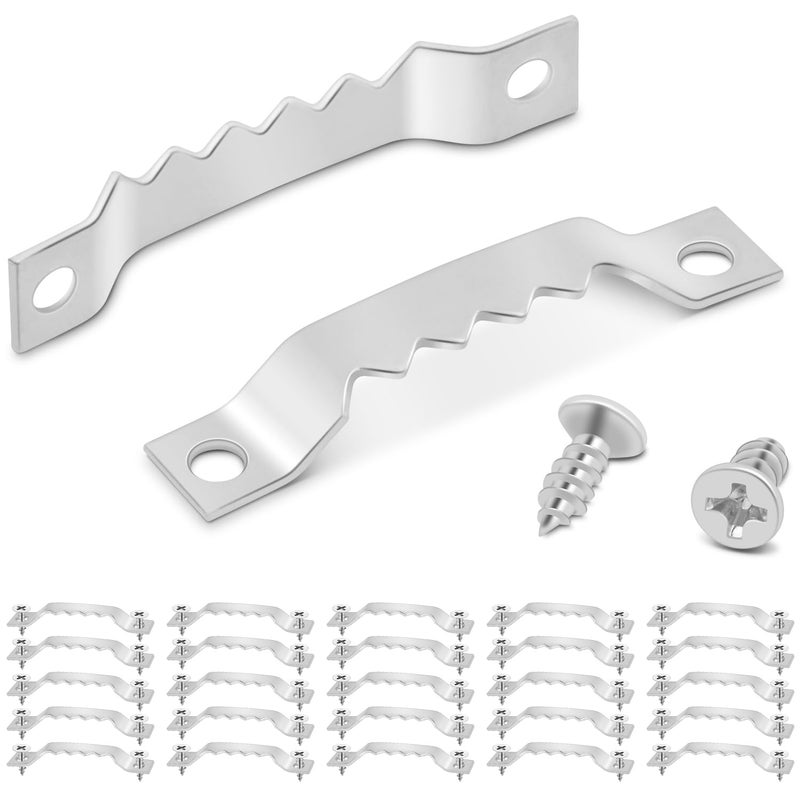 ManTangSun 100 Sets Picture Frame Hangers with Screws, Sawtooth Picture Hanger for Photos Canvas Clock Wood Frame Hardware Metal Hook Hanging Artwork Home Decoration (Silver) - Image 1